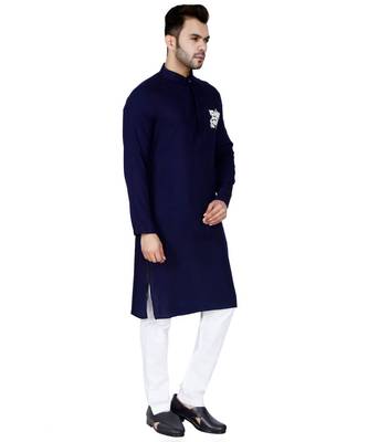 Blue plain Rayon kurta pajama 4
