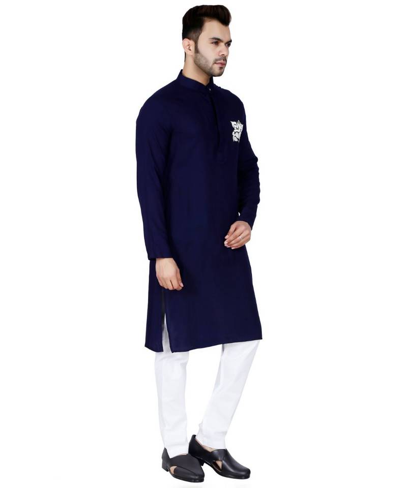Blue plain Rayon kurta pajama