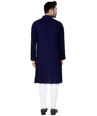 Blue plain Rayon kurta pajama 5