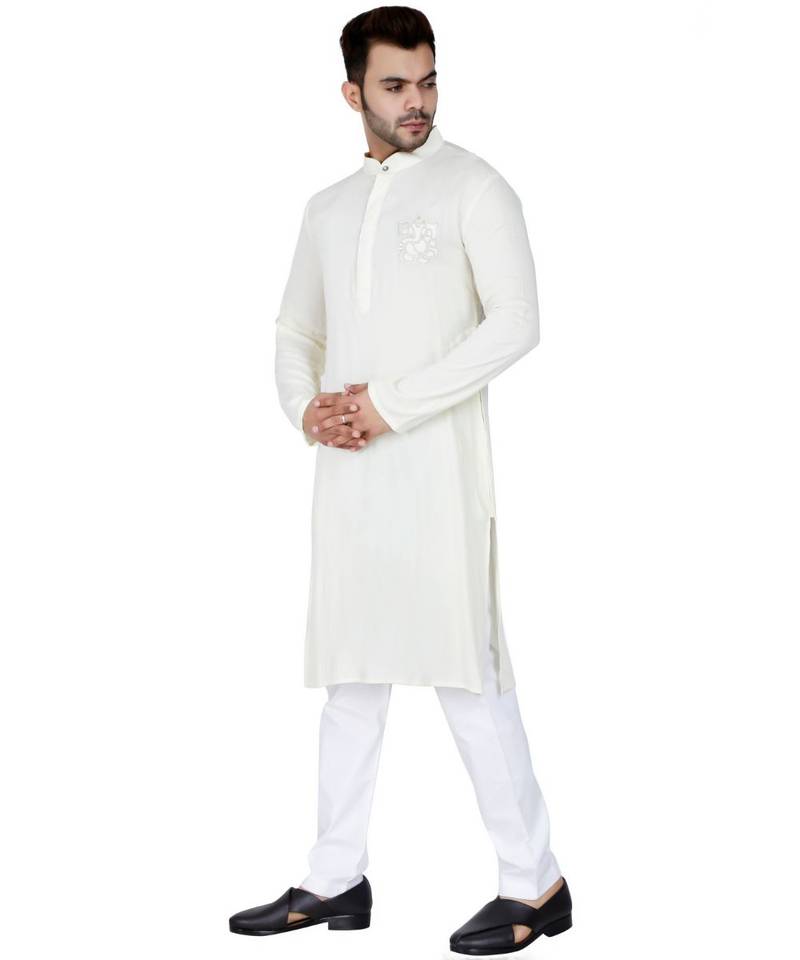 white plain Rayon kurta pajama