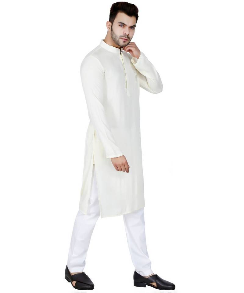 white plain Rayon kurta pajama