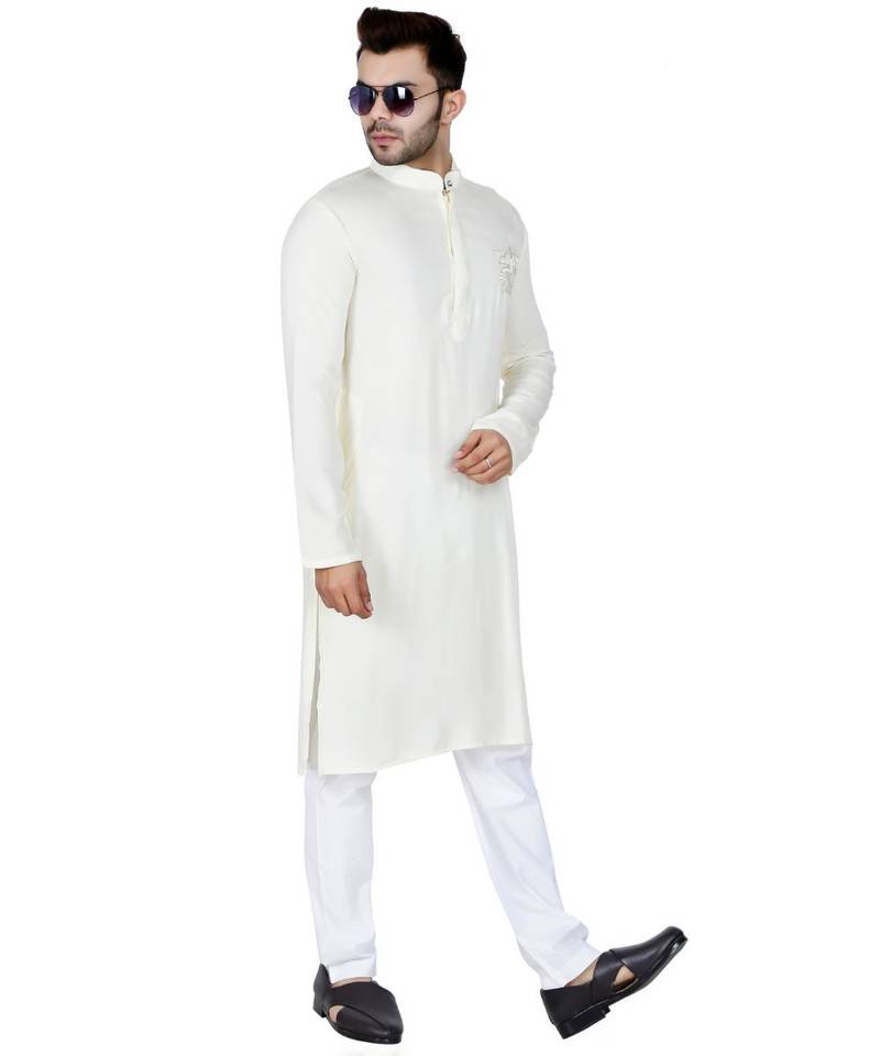 white plain Rayon kurta pajama