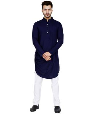 Blue plain Rayon kurta pajama 1