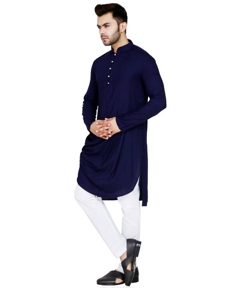 Blue plain Rayon kurta pajama