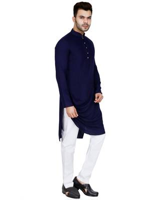 Blue plain Rayon kurta pajama 3
