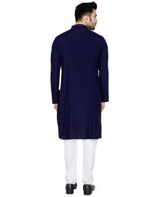 Blue plain Rayon kurta pajama 4