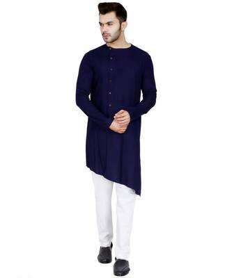 Blue plain Rayon kurta pajama 1