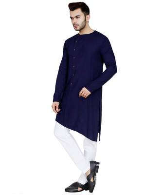 Blue plain Rayon kurta pajama 2