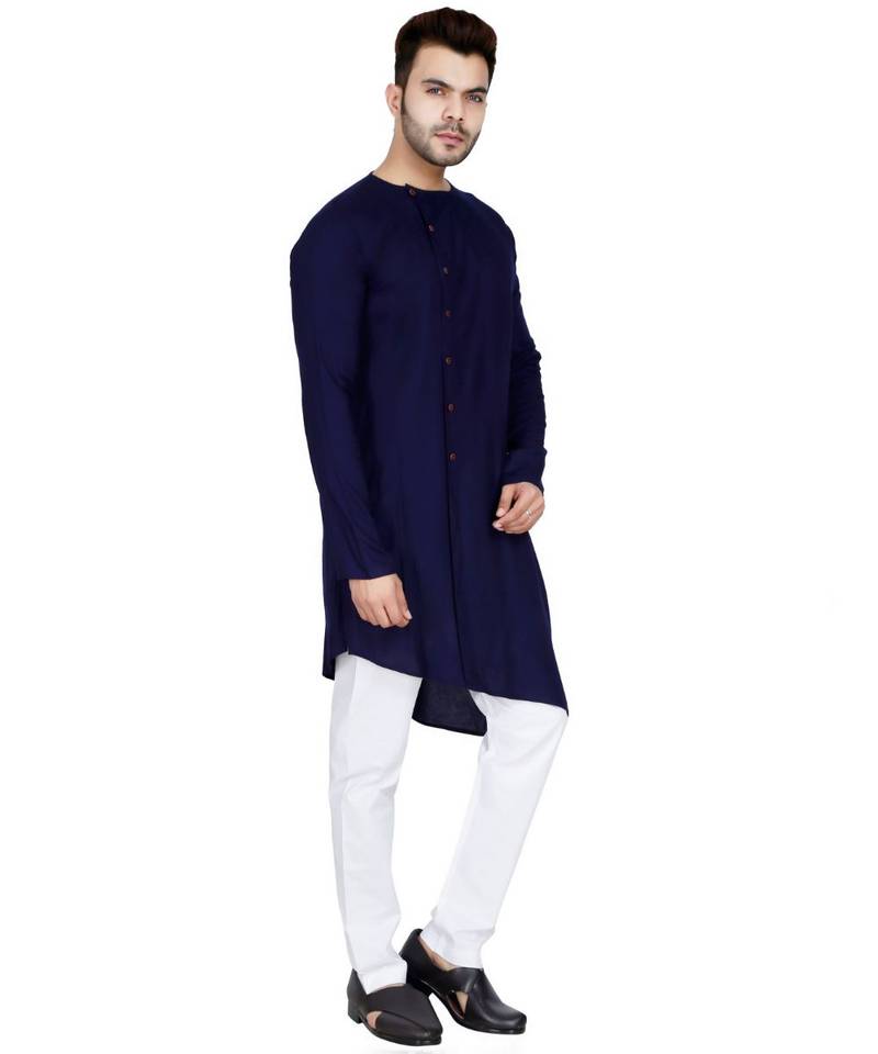 Blue plain Rayon kurta pajama