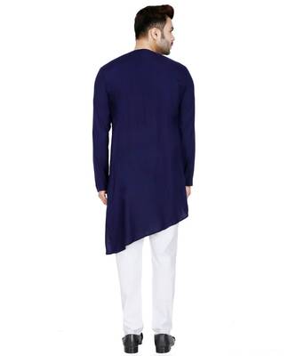Blue plain Rayon kurta pajama 4