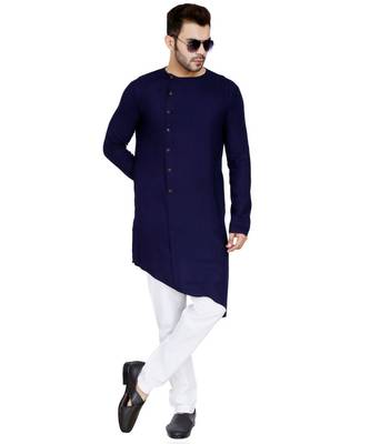 Blue plain Rayon kurta pajama 5
