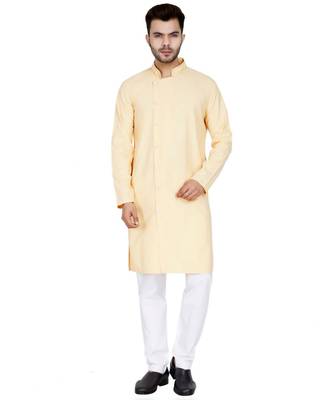 Yellow plain Cotton kurta pajama 1