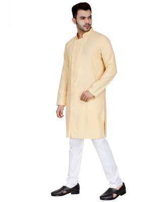 Yellow plain Cotton kurta pajama 2