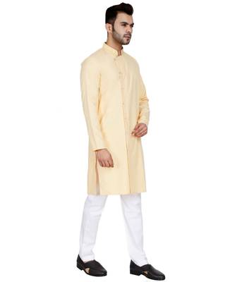 Yellow plain Cotton kurta pajama 3
