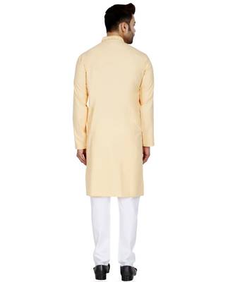 Yellow plain Cotton kurta pajama 4