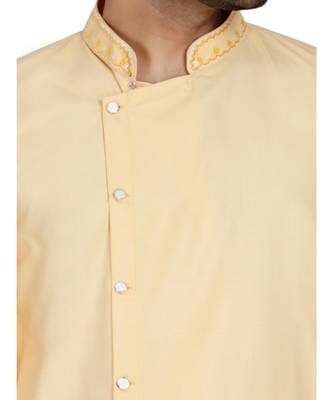 Yellow plain Cotton kurta pajama 5