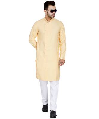 Yellow plain Cotton kurta pajama 6