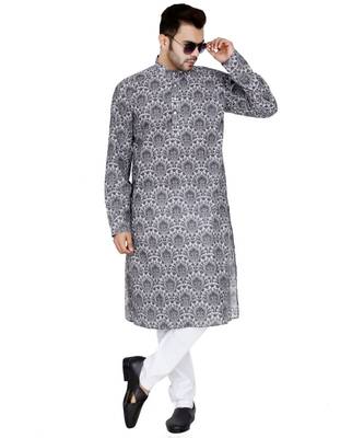 Grey plain Cotton kurta pajama 1