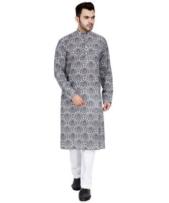 Grey plain Cotton kurta pajama 2