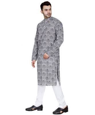 Grey plain Cotton kurta pajama 3