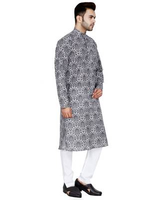 Grey plain Cotton kurta pajama 4