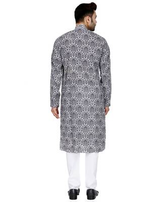 Grey plain Cotton kurta pajama 5