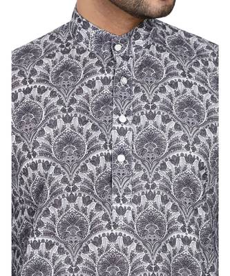 Grey plain Cotton kurta pajama 6