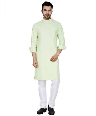 Green plain Cotton kurta pajama 1