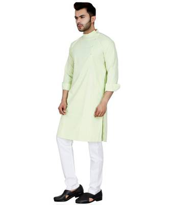 Green plain Cotton kurta pajama 2