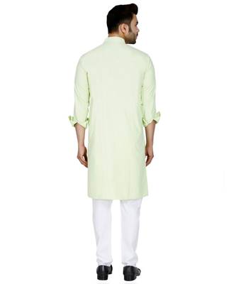 Green plain Cotton kurta pajama 4