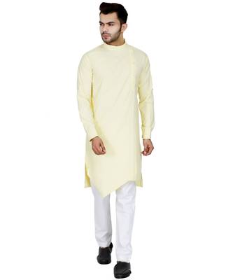 Yellow plain Cotton kurta pajama 1