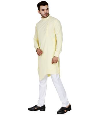 Yellow plain Cotton kurta pajama 2