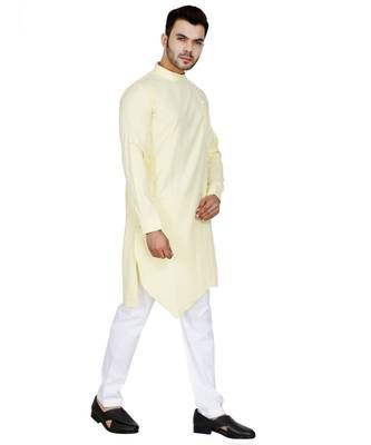 Yellow plain Cotton kurta pajama 3