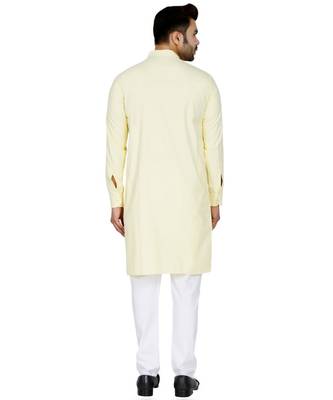 Yellow plain Cotton kurta pajama 4