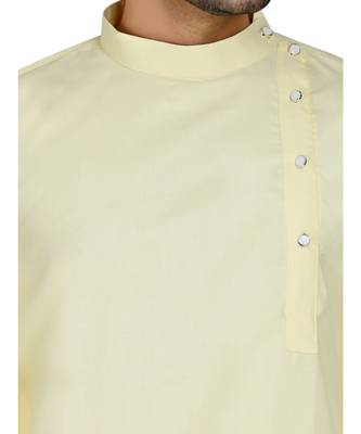 Yellow plain Cotton kurta pajama 5