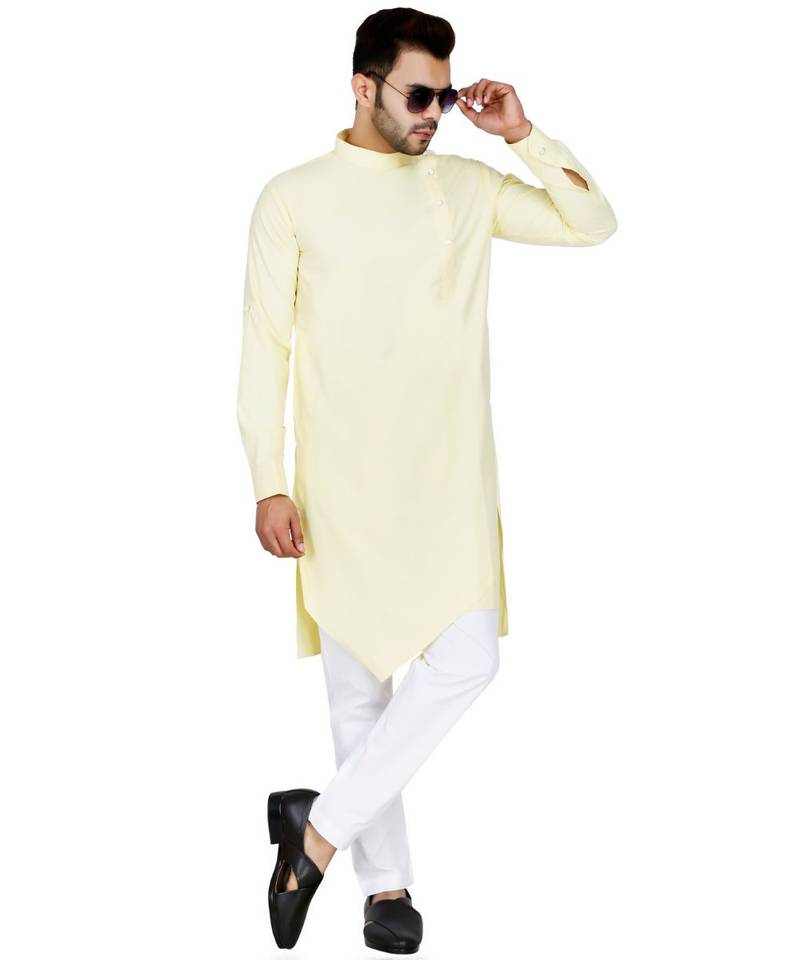 Yellow plain Cotton kurta pajama