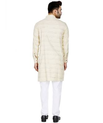 Beige plain Cotton kurta pajama 5