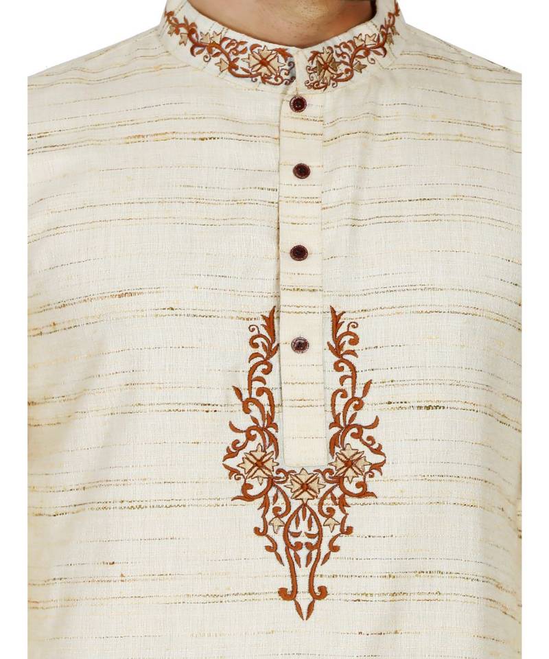 Beige plain Cotton kurta pajama