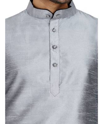 Silver plain art silk kurta pajama 5