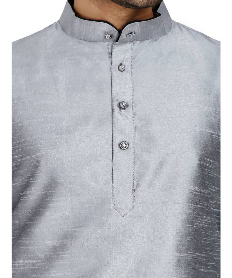 Silver plain art silk kurta pajama