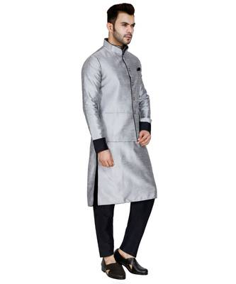 Silver plain art silk kurta pajama 4