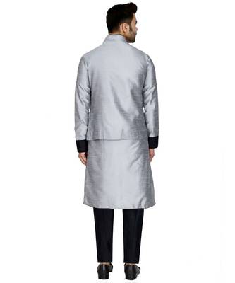 Silver plain art silk kurta pajama 5