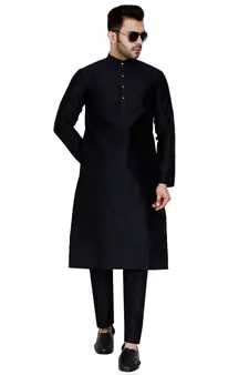 Black plain art silk kurta pajama
