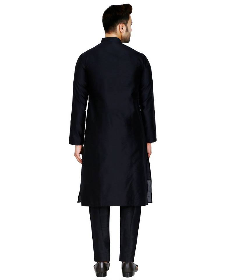 Black plain art silk kurta pajama