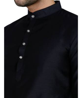 Black plain art silk kurta pajama 6
