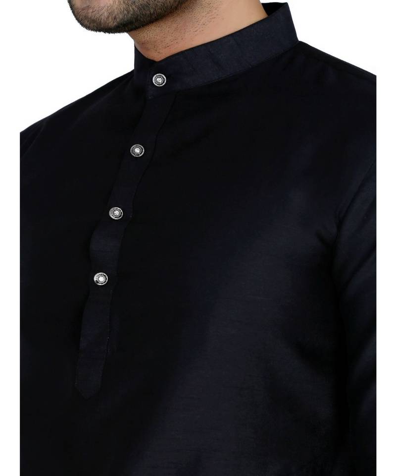 Black plain art silk kurta pajama