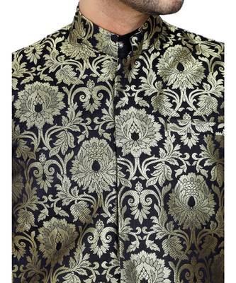 Black plain art silk kurta pajama 5