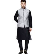 Black plain art silk kurta pajama