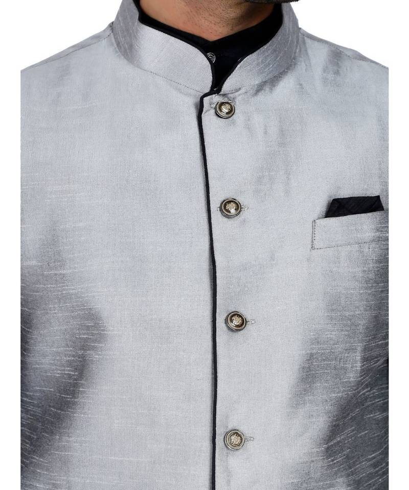 Black plain art silk kurta pajama