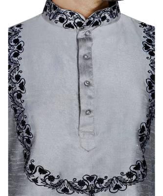 Silver plain art silk kurta pajama 5